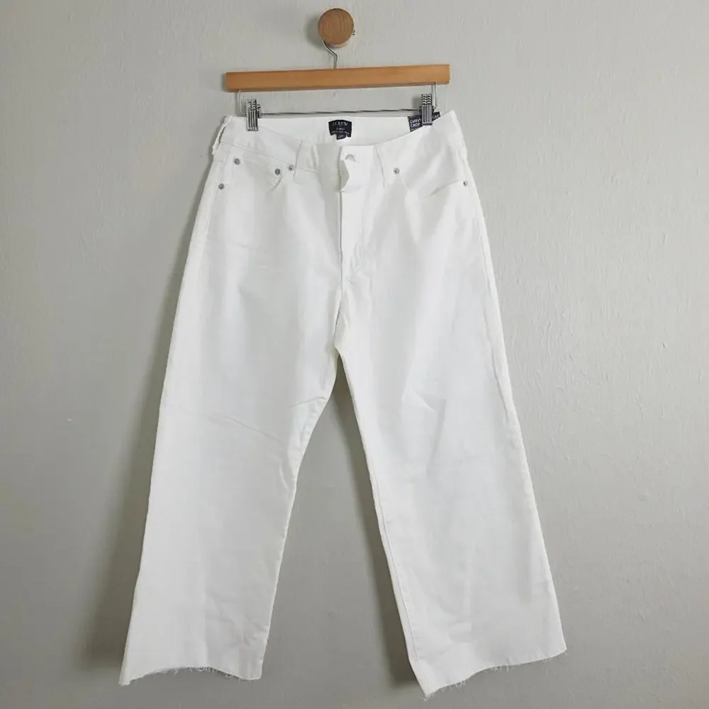 J. Crew Curvy Wide-Leg Crop Jeans White Raw Hem High Rise NWT - Size 29 Petite